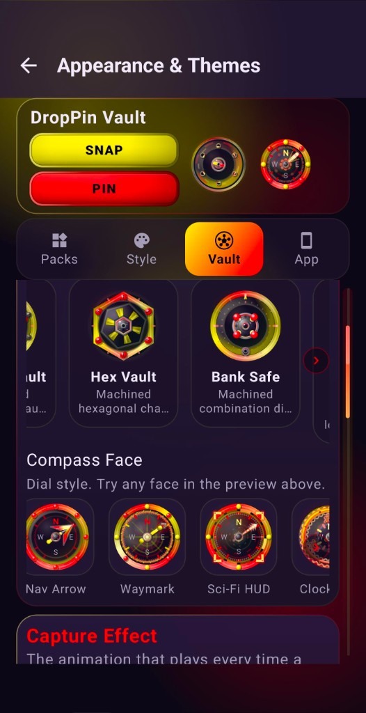 Appearance Vault tab: Hex Vault and Bank Safe with compass faces