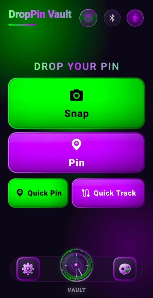 Home screen with a custom neon green and purple theme
