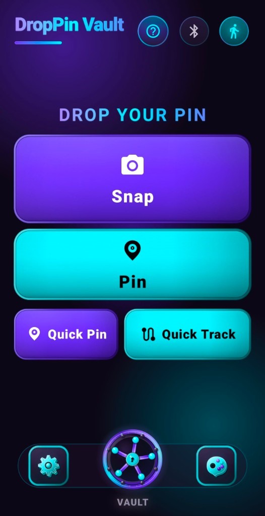 Home screen in Nebula free color theme: purple Snap and cyan Pin