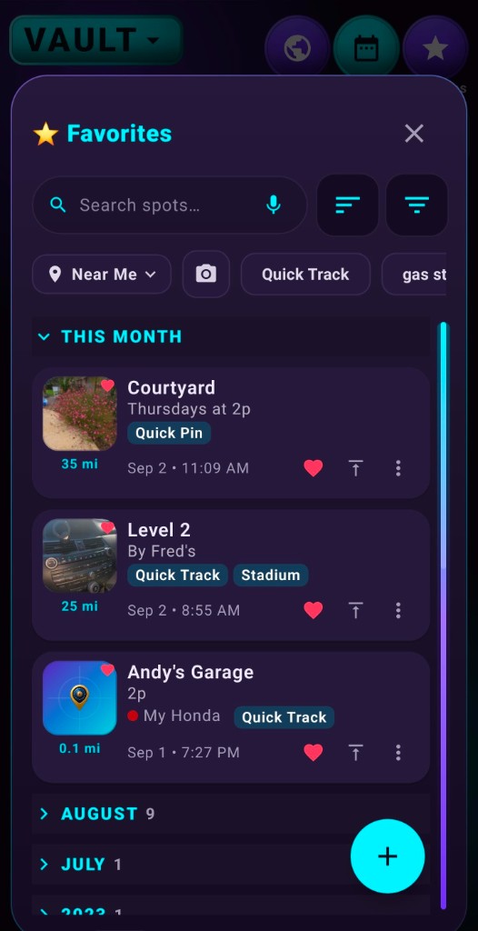 Favorite locations hub: find saved spots near you